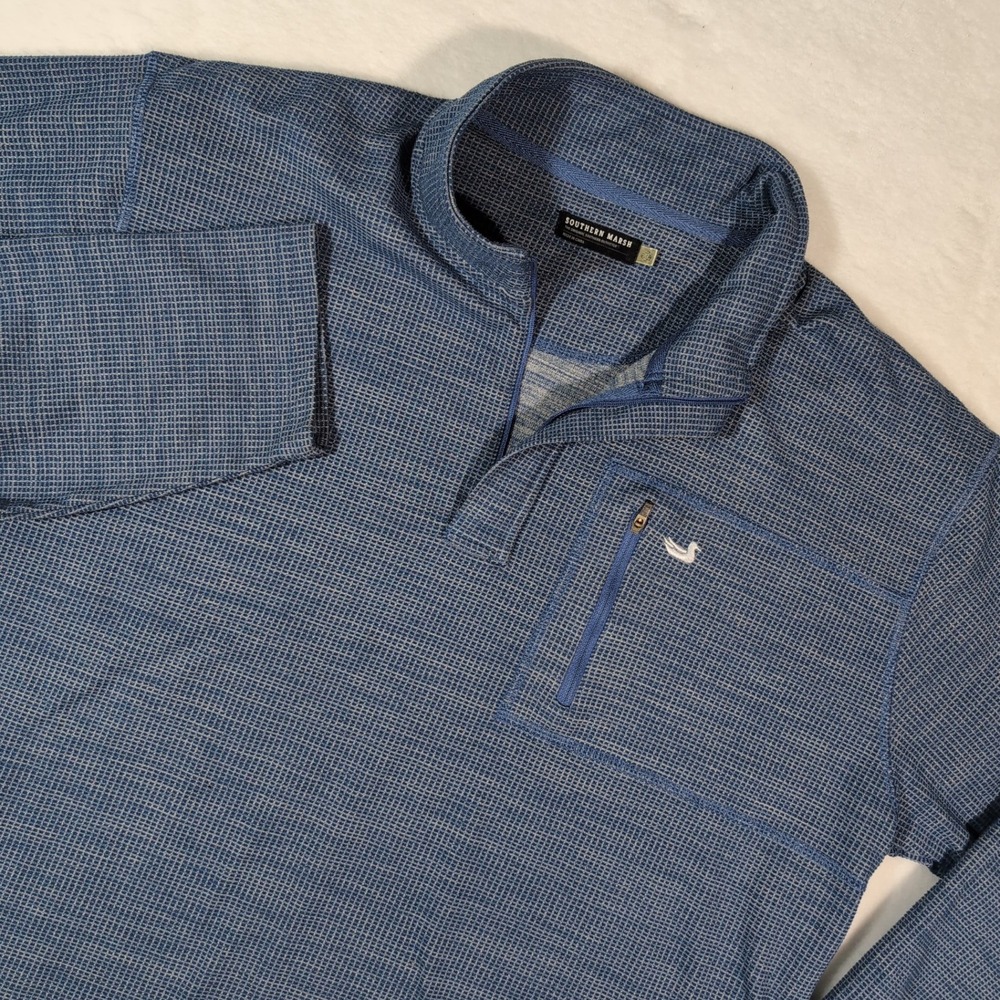 Southern Marsh Fieldtec Mens XL Blue Waffle‎ Grid Quarter Zip Pullover Sweater